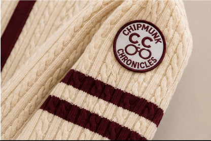 Hillman College Heavyweight Cable-Knit Cardigan — Cream & Maroon